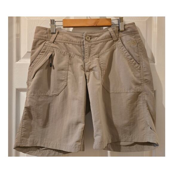 The North Face TNF Hiking Travel Outdoor Nylon Stretch Shorts Beige Size 6 - Picture 2 of 11